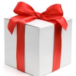 White Gift Box with Red Satin Ribbon Bow